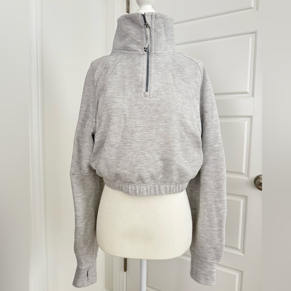 Lululemon Scuba Cropped Funnel- Neck Half Zip Waffle- Heather Gray
